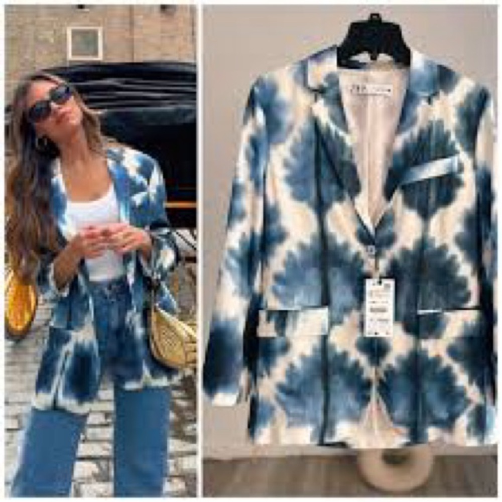 ZARA Blue Satin Printed Blazer